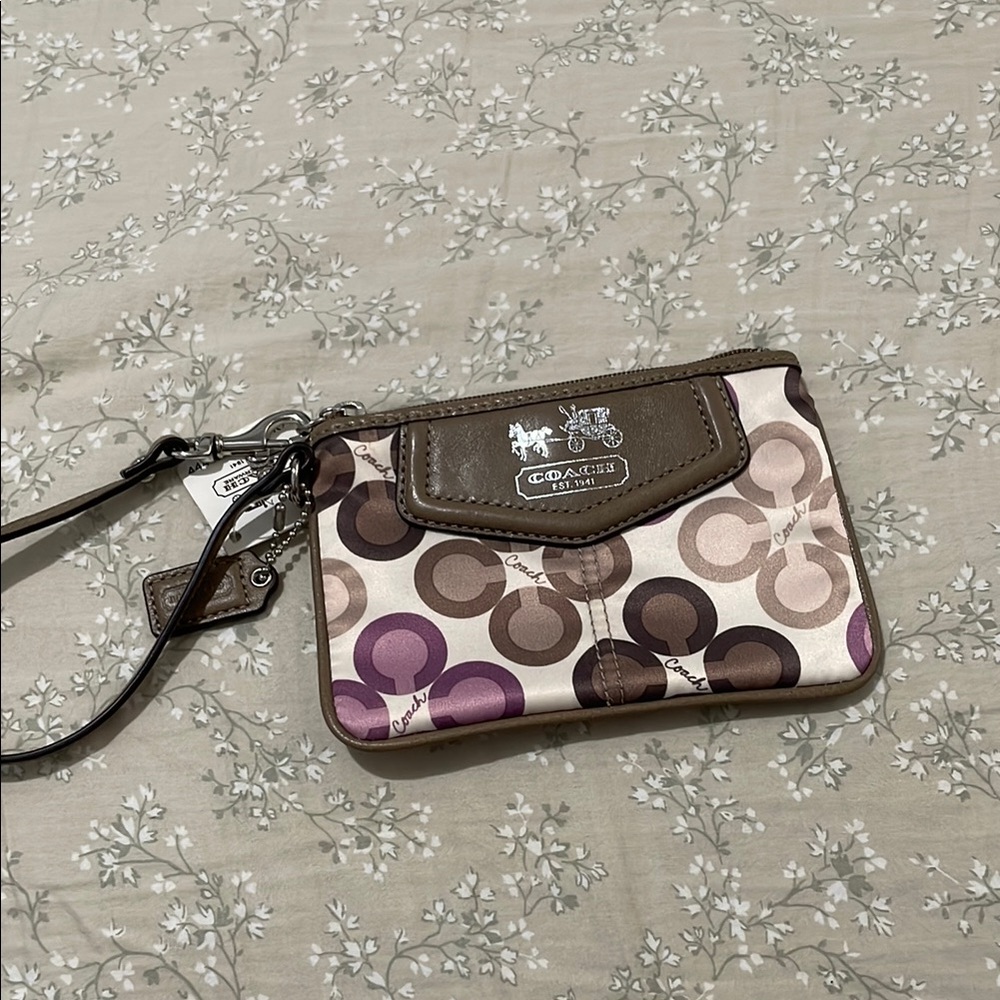 Coach Signature C Wristlet - Brown & Purple Accents